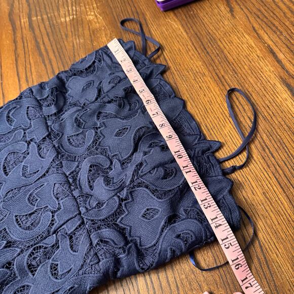 Bardot Navy Blue Lace Midi Dress Women's US 6 Scalloped Hem Cocktail Bodycon - Picture 9 of 14